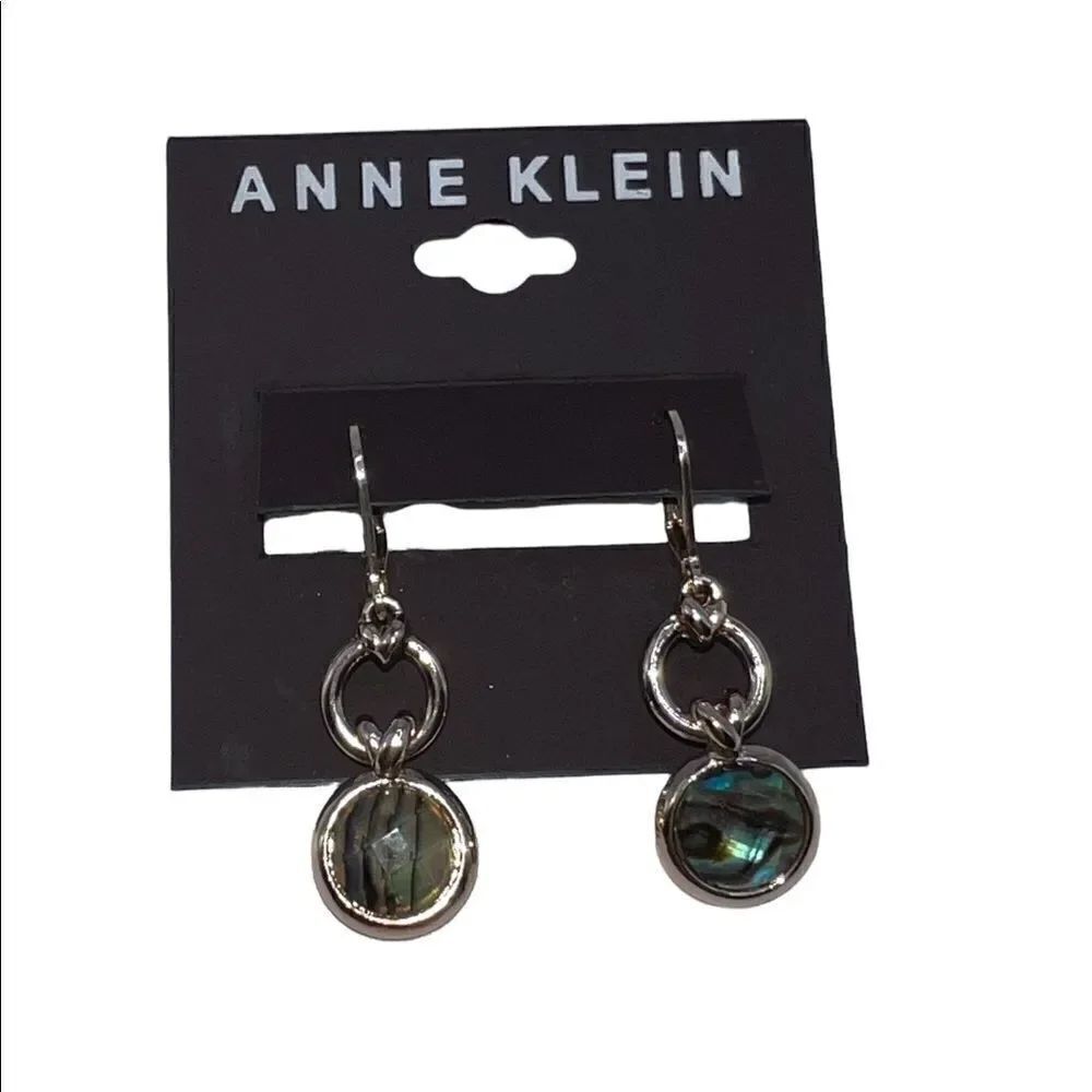 Anne Klein Gold-Tone Double Circle Abalone Drop Earrings NWT